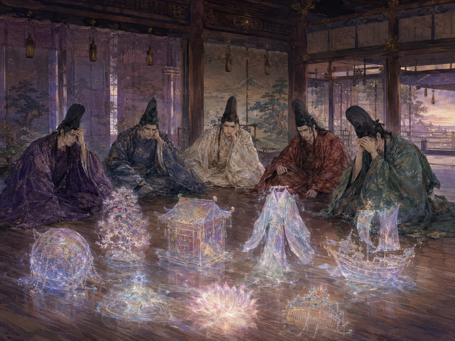 五人の貴公子がかぐや姫の難題に頭を抱える