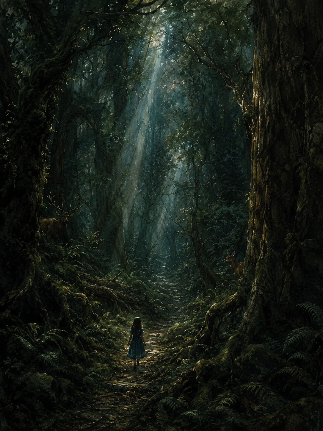 深い森をさまよう白雪姫
